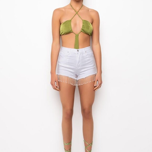 Callie Lives Through My Beaded Eyes High Waisted White Denim Akira Shorts Large - Picture 5 of 9